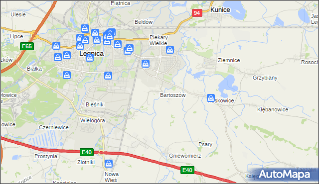 mapa Bartoszów gmina Legnickie Pole, Bartoszów gmina Legnickie Pole na mapie Targeo