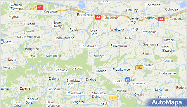 mapa Bęczyn gmina Brzeźnica, Bęczyn gmina Brzeźnica na mapie Targeo
