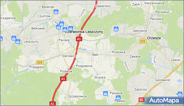 mapa Bełk gmina Czerwionka-Leszczyny, Bełk gmina Czerwionka-Leszczyny na mapie Targeo