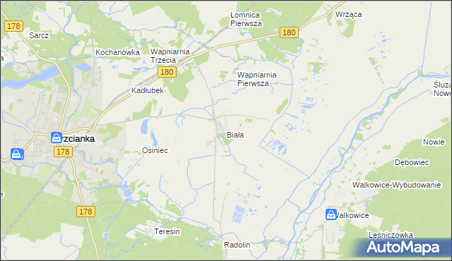 mapa Biała gmina Trzcianka, Biała gmina Trzcianka na mapie Targeo