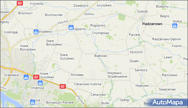 mapa Białkowo gmina Radzanowo, Białkowo gmina Radzanowo na mapie Targeo