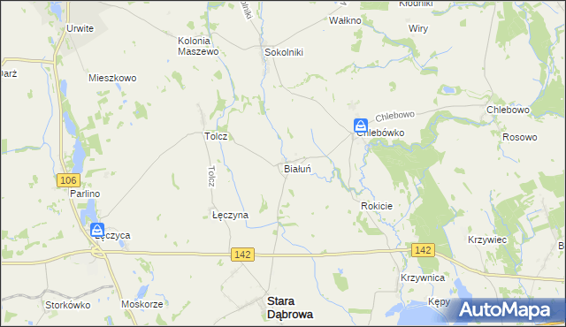 mapa Białuń gmina Stara Dąbrowa, Białuń gmina Stara Dąbrowa na mapie Targeo