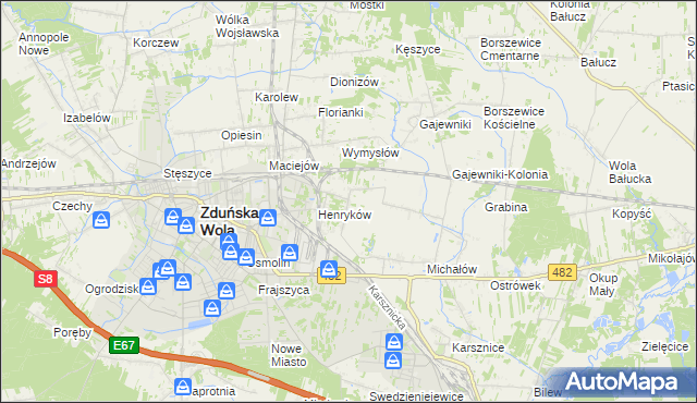 mapa Biały Ług gmina Zduńska Wola, Biały Ług gmina Zduńska Wola na mapie Targeo