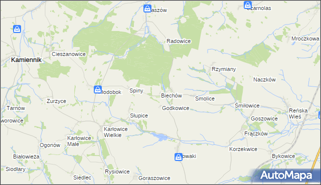 mapa Biechów gmina Pakosławice, Biechów gmina Pakosławice na mapie Targeo