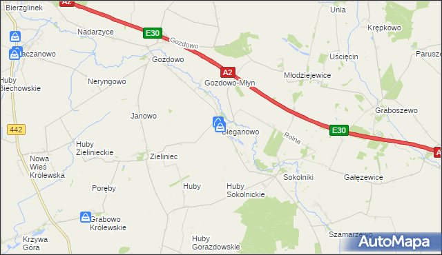 mapa Bieganowo gmina Kołaczkowo, Bieganowo gmina Kołaczkowo na mapie Targeo