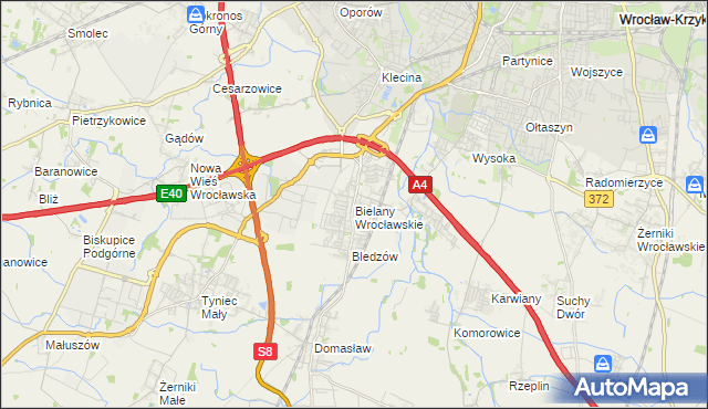 mapa Bielany Wrocławskie, Bielany Wrocławskie na mapie Targeo
