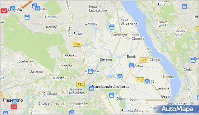 mapa Bielawa gmina Konstancin-Jeziorna, Bielawa gmina Konstancin-Jeziorna na mapie Targeo