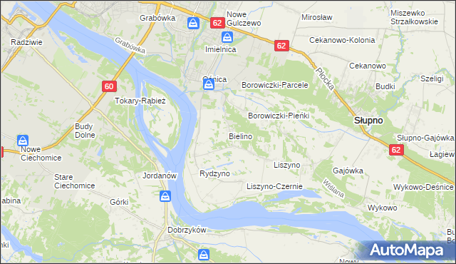 mapa Bielino gmina Słupno, Bielino gmina Słupno na mapie Targeo