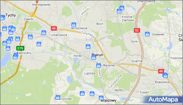 mapa Bieruń, Bieruń na mapie Targeo
