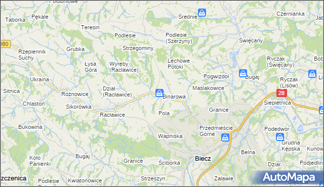 mapa Binarowa, Binarowa na mapie Targeo