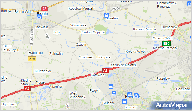 mapa Biskupice gmina Brwinów, Biskupice gmina Brwinów na mapie Targeo