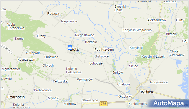 mapa Biskupice gmina Złota, Biskupice gmina Złota na mapie Targeo