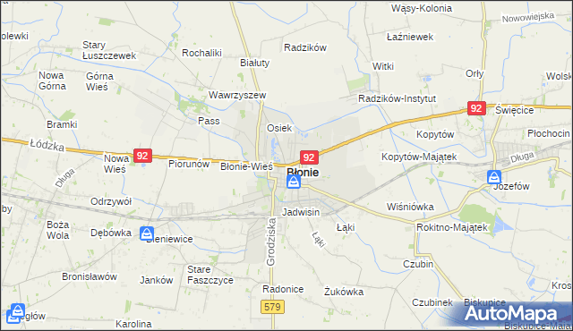 mapa Błonie powiat warszawski zachodni, Błonie powiat warszawski zachodni na mapie Targeo