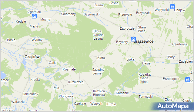 mapa Błota gmina Brąszewice, Błota gmina Brąszewice na mapie Targeo