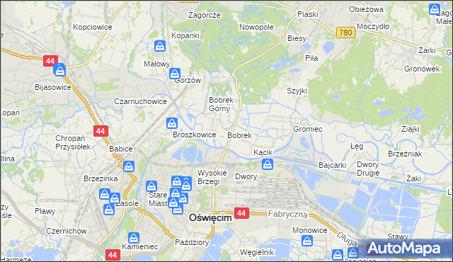 mapa Bobrek gmina Chełmek, Bobrek gmina Chełmek na mapie Targeo