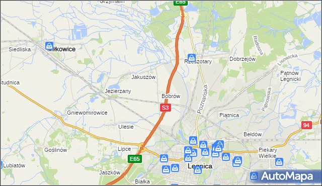 mapa Bobrów gmina Miłkowice, Bobrów gmina Miłkowice na mapie Targeo