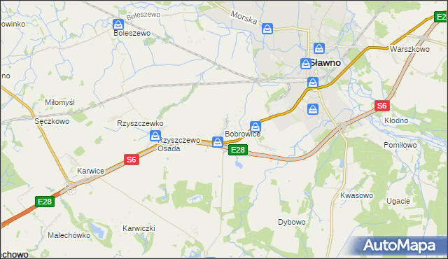 mapa Bobrowice gmina Sławno, Bobrowice gmina Sławno na mapie Targeo