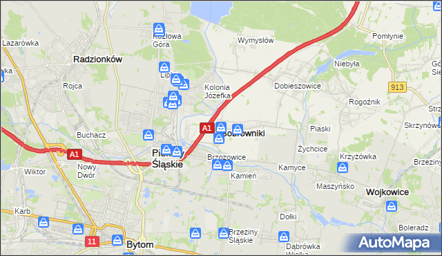 mapa Bobrowniki powiat będziński, Bobrowniki powiat będziński na mapie Targeo