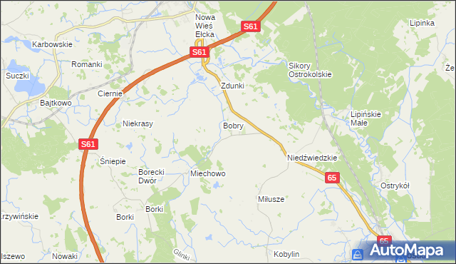 mapa Bobry gmina Prostki, Bobry gmina Prostki na mapie Targeo