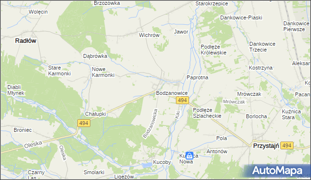 mapa Bodzanowice, Bodzanowice na mapie Targeo