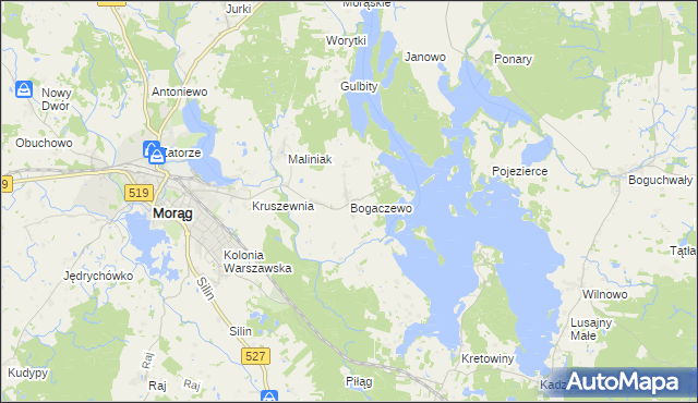 mapa Bogaczewo gmina Morąg, Bogaczewo gmina Morąg na mapie Targeo