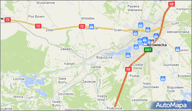 mapa Boguszyce gmina Rawa Mazowiecka, Boguszyce gmina Rawa Mazowiecka na mapie Targeo