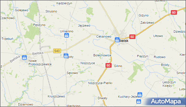 mapa Bolechowice gmina Bielsk, Bolechowice gmina Bielsk na mapie Targeo