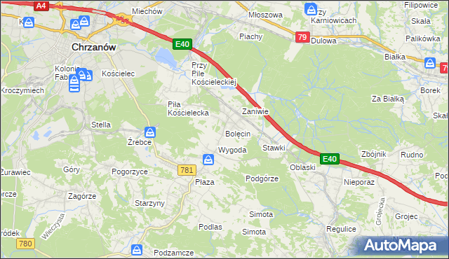 mapa Bolęcin gmina Trzebinia, Bolęcin gmina Trzebinia na mapie Targeo