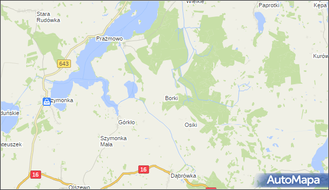 mapa Borki gmina Miłki, Borki gmina Miłki na mapie Targeo
