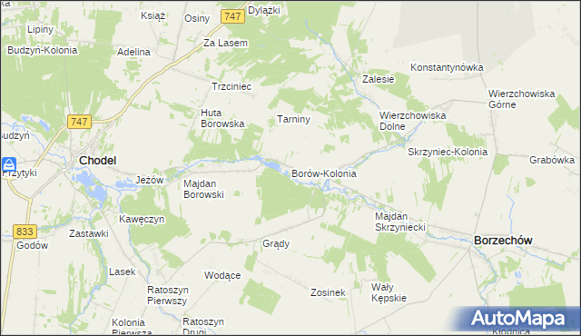 mapa Borów-Kolonia gmina Chodel, Borów-Kolonia gmina Chodel na mapie Targeo