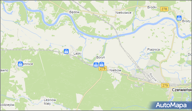 mapa Boryń gmina Czerwieńsk, Boryń gmina Czerwieńsk na mapie Targeo