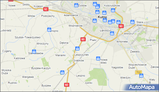 mapa Boża Wola gmina Kutno, Boża Wola gmina Kutno na mapie Targeo