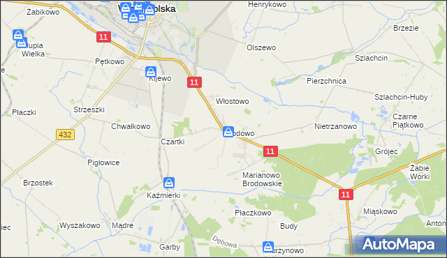 mapa Brodowo gmina Środa Wielkopolska, Brodowo gmina Środa Wielkopolska na mapie Targeo