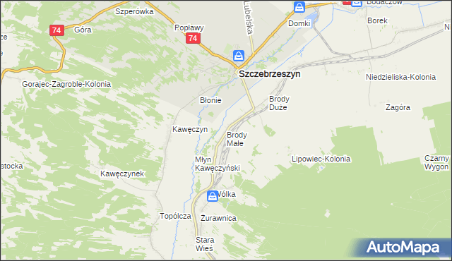 mapa Brody Małe gmina Szczebrzeszyn, Brody Małe gmina Szczebrzeszyn na mapie Targeo