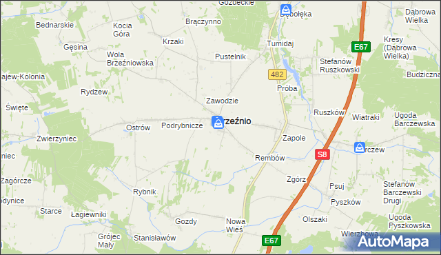 mapa Bronisławów gmina Brzeźnio, Bronisławów gmina Brzeźnio na mapie Targeo