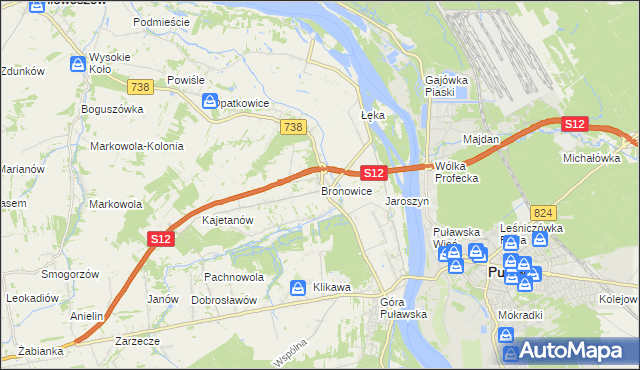 mapa Bronowice gmina Puławy, Bronowice gmina Puławy na mapie Targeo