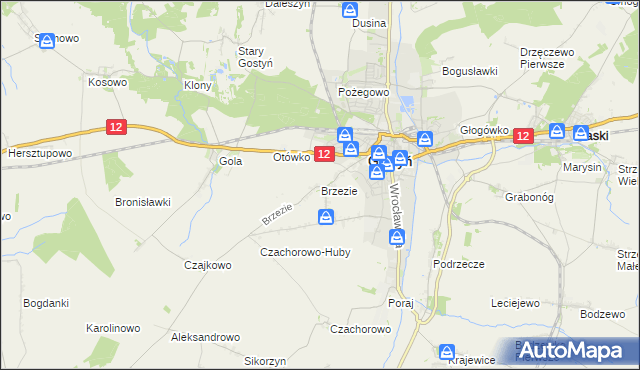 mapa Brzezie gmina Gostyń, Brzezie gmina Gostyń na mapie Targeo