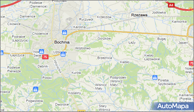 mapa Brzeźnica gmina Bochnia, Brzeźnica gmina Bochnia na mapie Targeo