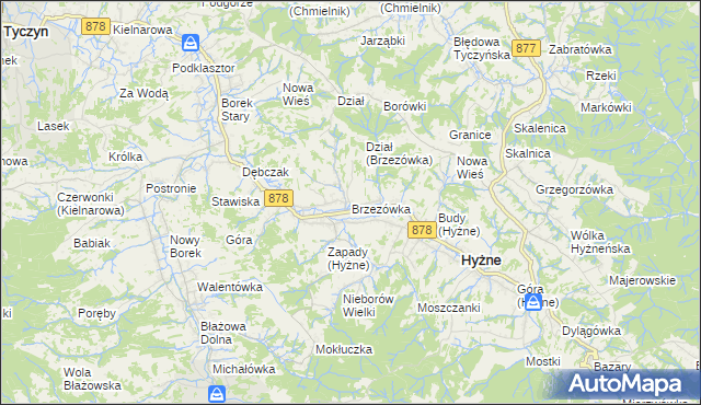 mapa Brzezówka gmina Hyżne, Brzezówka gmina Hyżne na mapie Targeo