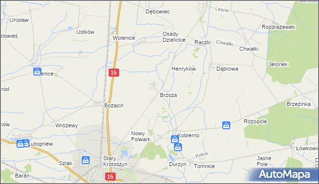 mapa Brzoza gmina Krotoszyn, Brzoza gmina Krotoszyn na mapie Targeo