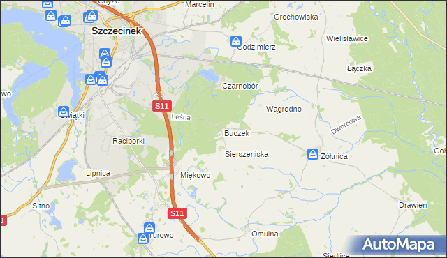 mapa Buczek gmina Szczecinek, Buczek gmina Szczecinek na mapie Targeo