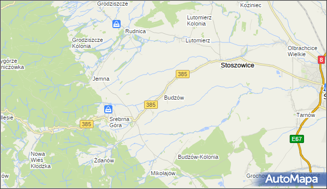 mapa Budzów gmina Stoszowice, Budzów gmina Stoszowice na mapie Targeo