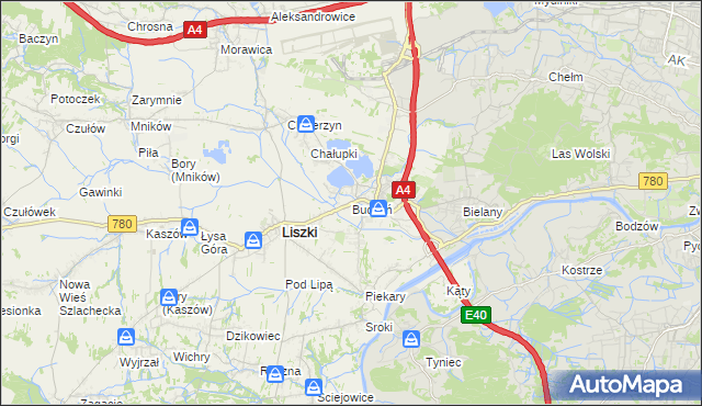 mapa Budzyń gmina Liszki, Budzyń gmina Liszki na mapie Targeo