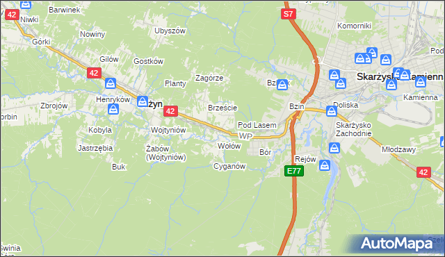 mapa Bugaj gmina Bliżyn, Bugaj gmina Bliżyn na mapie Targeo