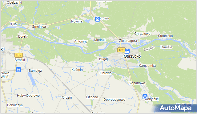 mapa Bugaj gmina Obrzycko, Bugaj gmina Obrzycko na mapie Targeo