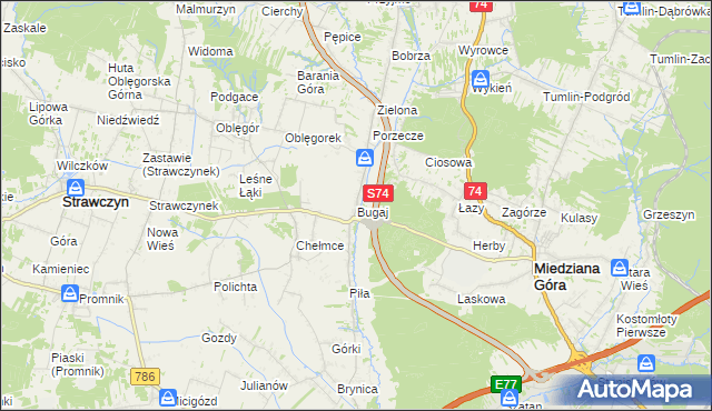 mapa Bugaj gmina Strawczyn, Bugaj gmina Strawczyn na mapie Targeo