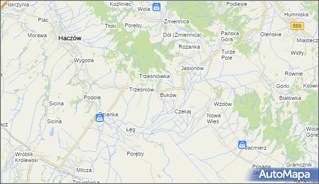 mapa Buków gmina Haczów, Buków gmina Haczów na mapie Targeo