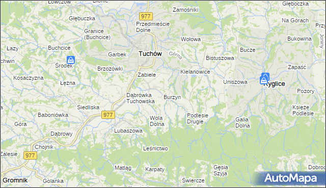 mapa Burzyn gmina Tuchów, Burzyn gmina Tuchów na mapie Targeo