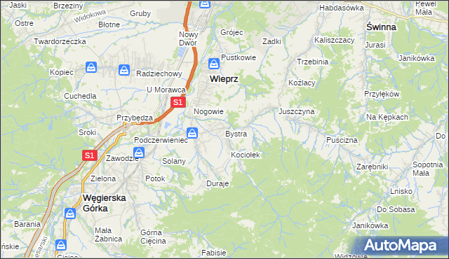 mapa Bystra gmina Radziechowy-Wieprz, Bystra gmina Radziechowy-Wieprz na mapie Targeo