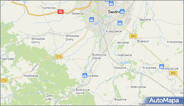 mapa Bystrzyca Dolna, Bystrzyca Dolna na mapie Targeo